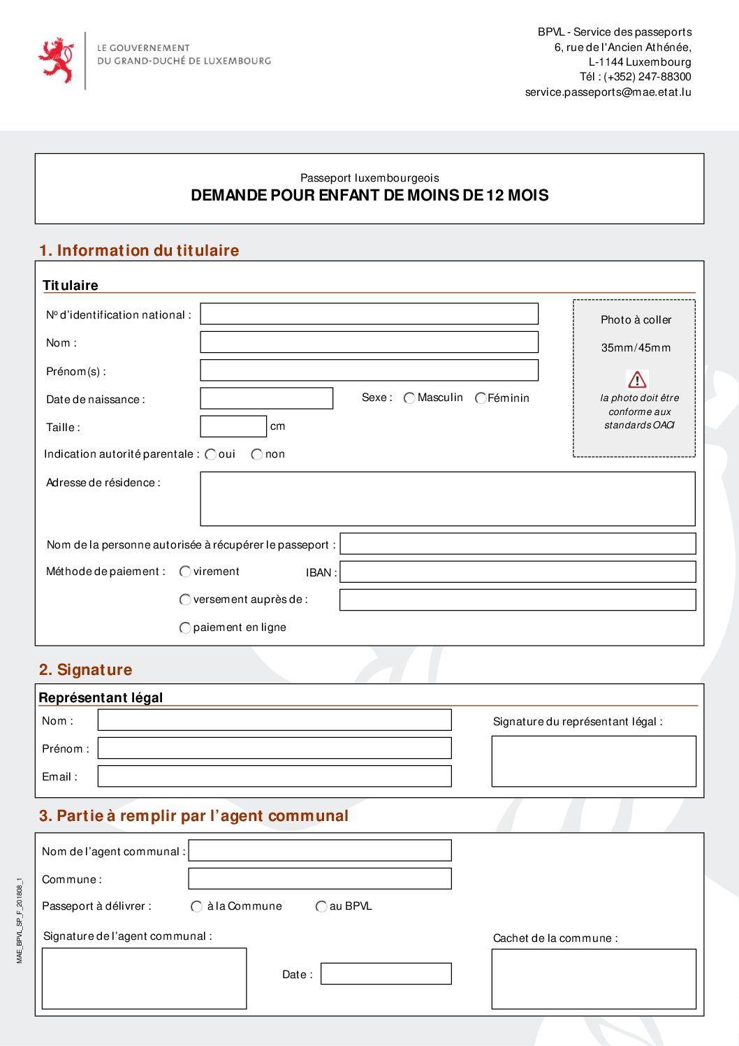 Demande d'un passeport pour enfants de moins de 12 mois