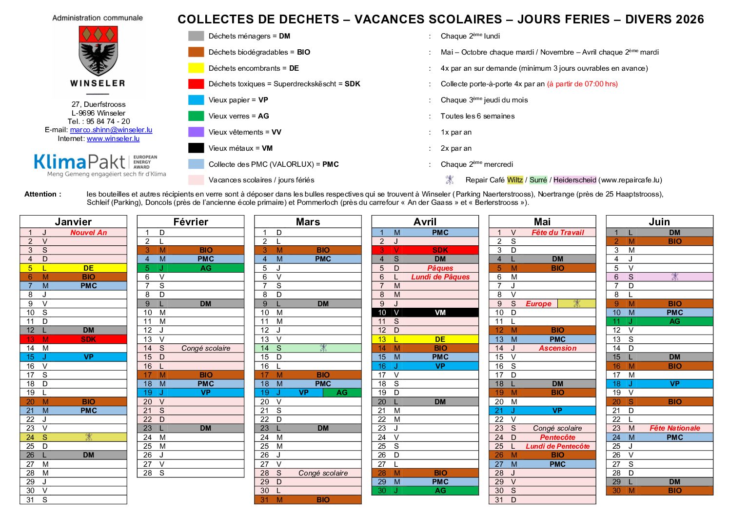 Calendrier déchets 2026