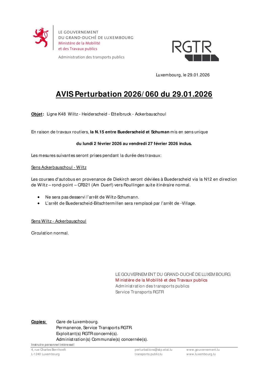 AVIS Perturbation 2026/060 du 29.01.2026