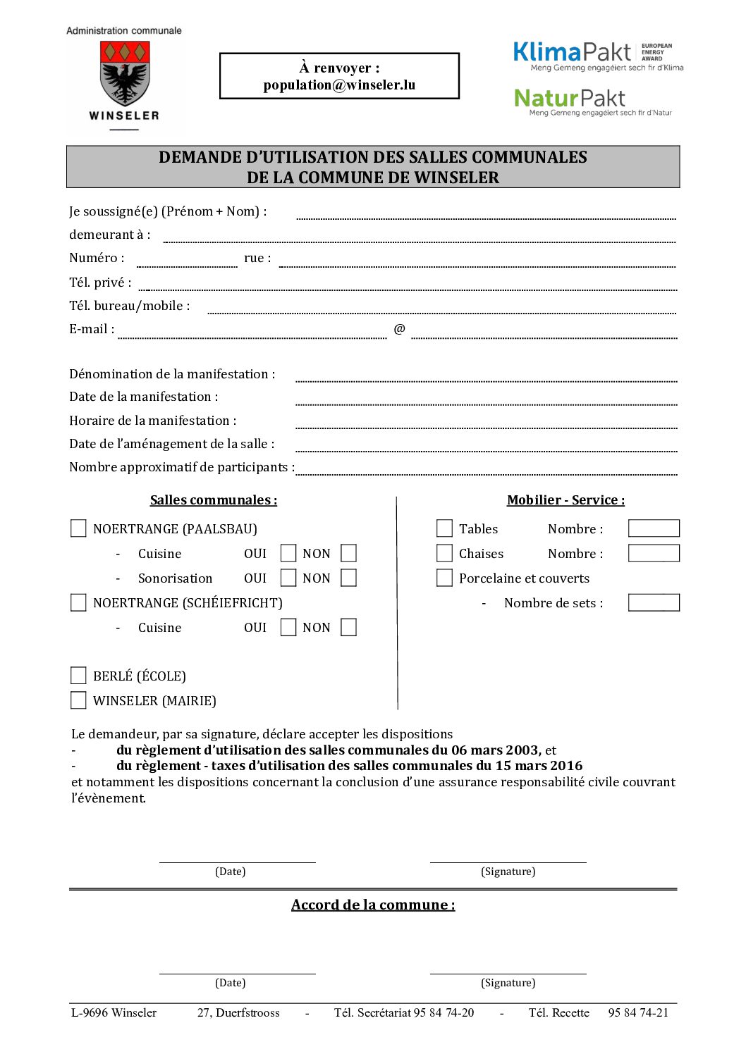 Demande d'utilisation salles communales