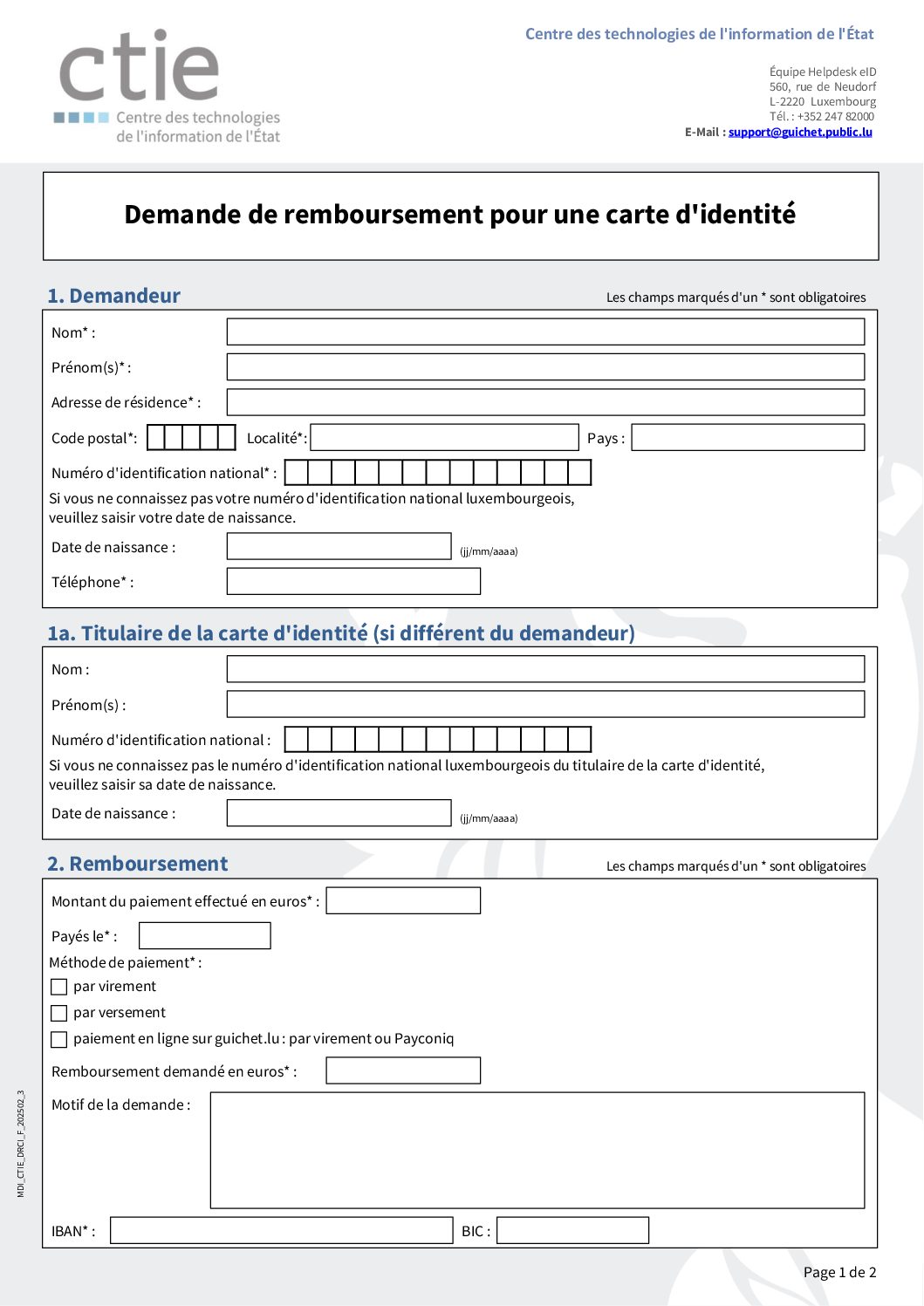 Demande de remboursement carte d'identité