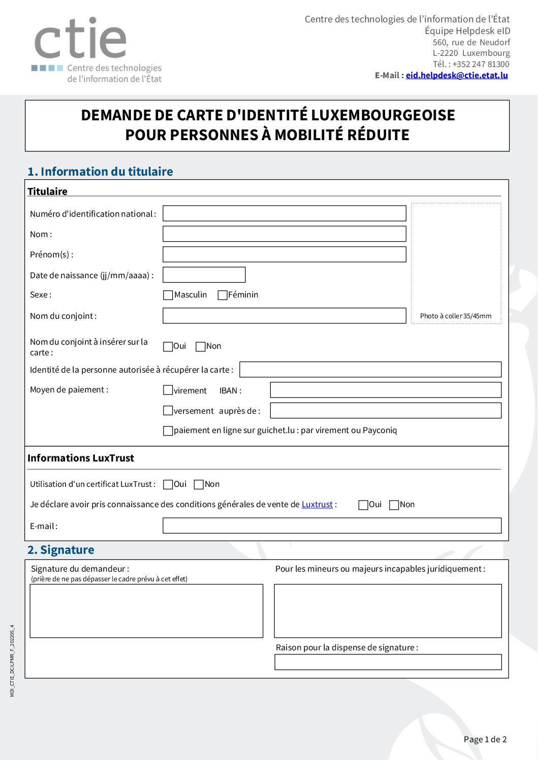 Demande carte d'identité - Personnes mobilité réduite