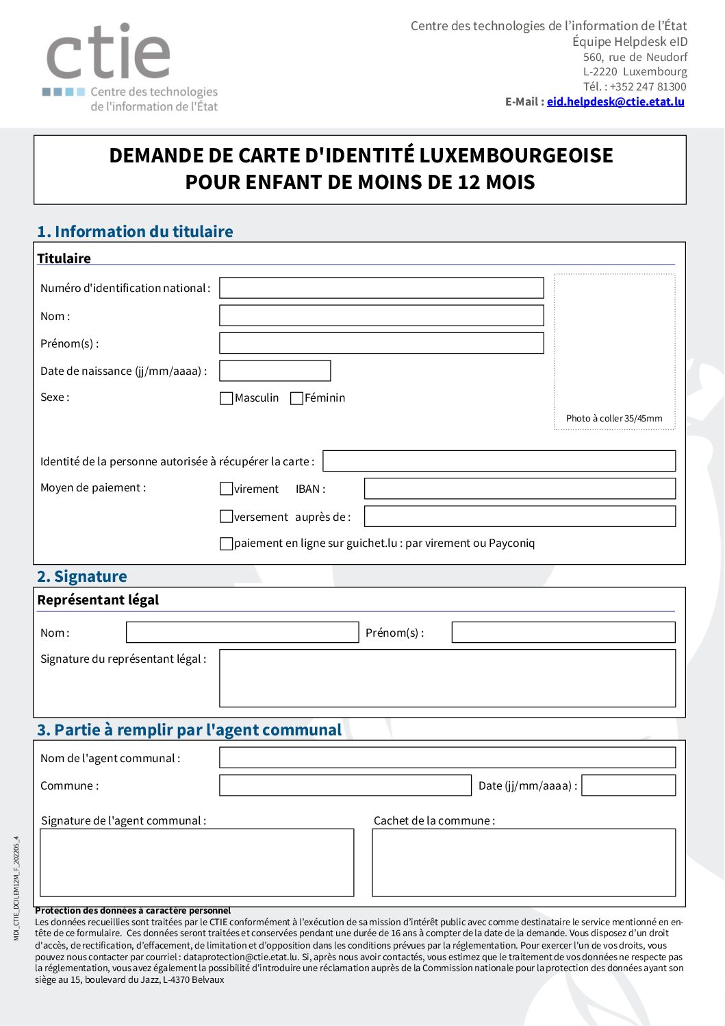 Demande carte d'identité - Enfants moins de 12 mois