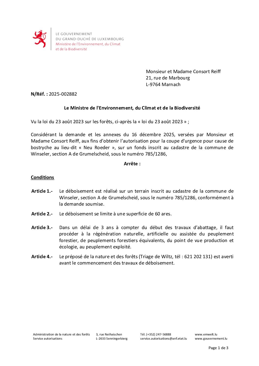 2026-04-15 - Autorisation pour une coupe d'urgence pour cause de bostryche à Grümelscheid