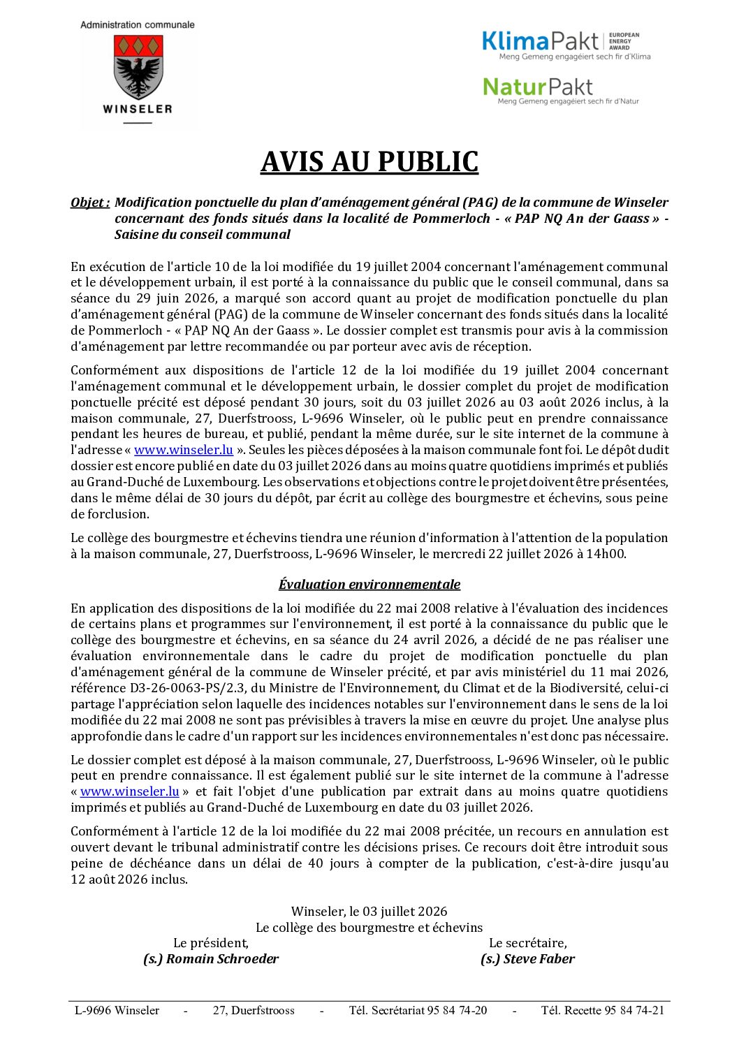 AVIS AU PUBLIC (PAG + UEP)
